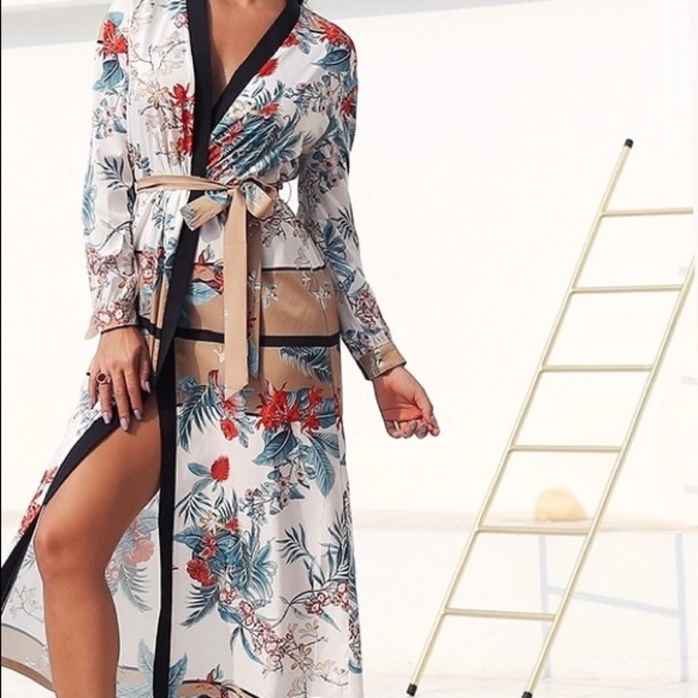 Belted Kimono Floral Cardigan - Picture 3 of 4